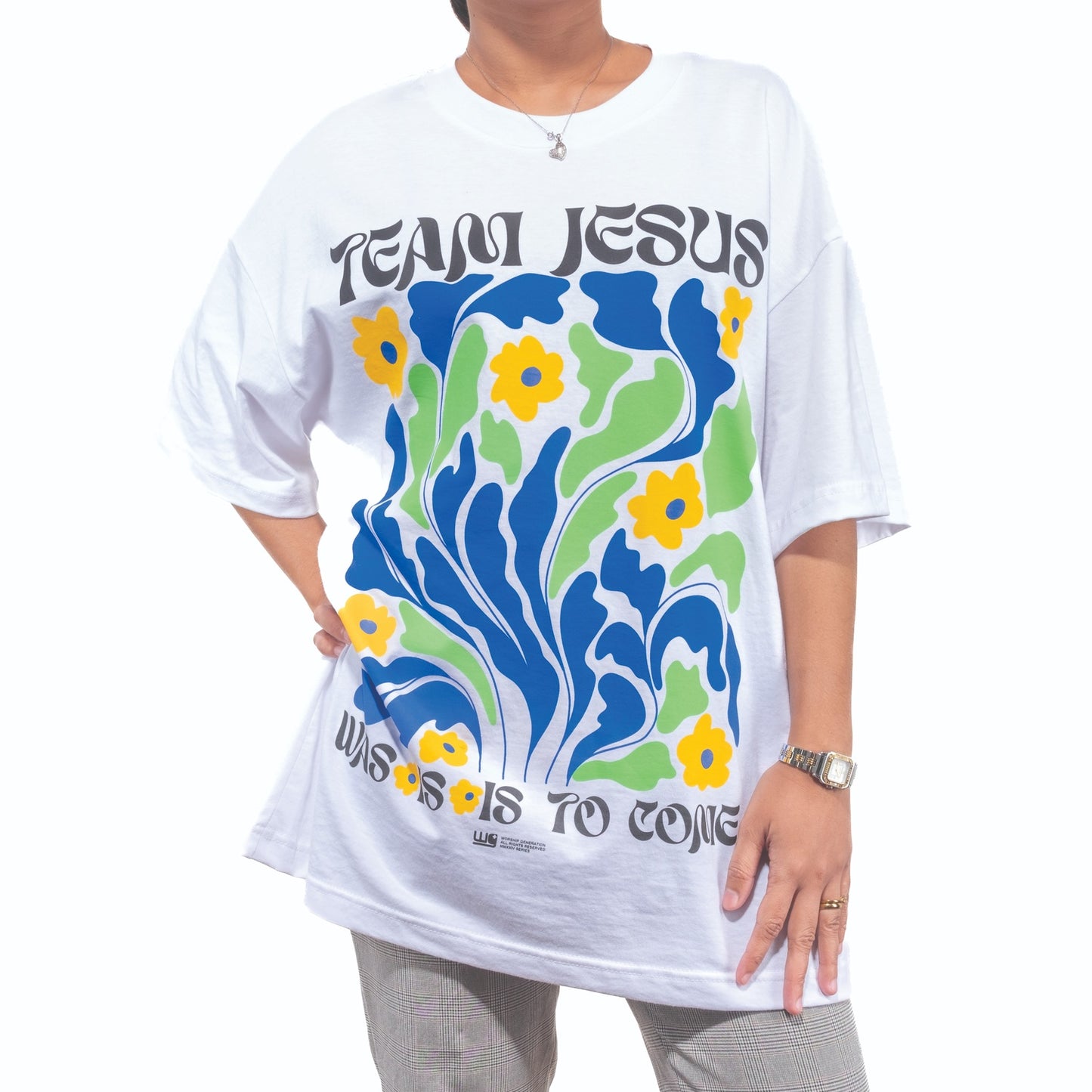 Team Jesus 2024 Floral Art White Drop Shoulder