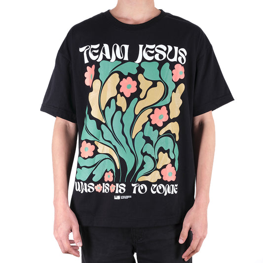 Team Jesus 2024 Floral Art Black Drop Shoulder